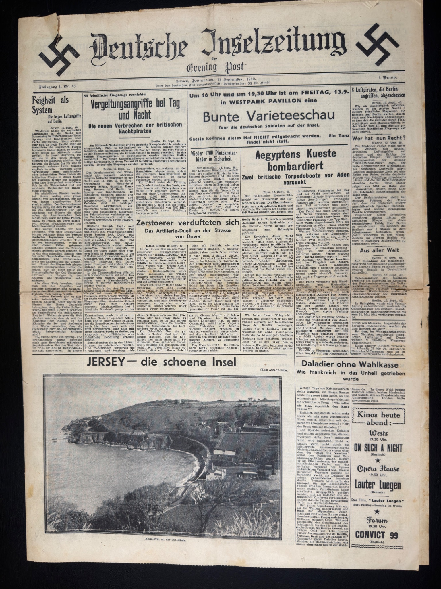 German-language Jersey newspaper from September 1940